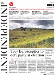The Independent (UK) Newspaper Front Page for 1 September 2014
