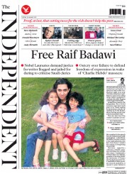 The Independent (UK) Newspaper Front Page for 20 January 2015