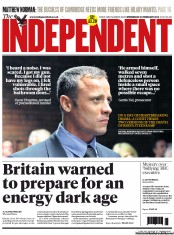 The Independent Newspaper Front Page (UK) for 20 February 2013