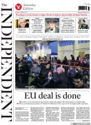 The Independent (UK) Newspaper Front Page for 20 February 2016
