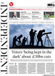The Independent (UK) Newspaper Front Page for 20 March 2015