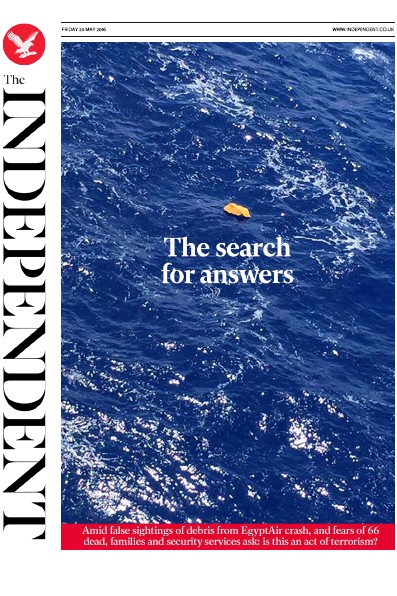 The Independent Newspaper Front Page (UK) for 20 May 2016