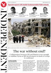 The Independent (UK) Newspaper Front Page for 20 September 2016