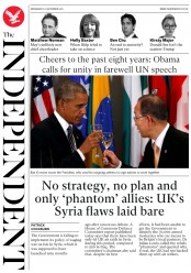 The Independent (UK) Newspaper Front Page for 21 September 2016