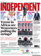 The Independent (UK) Newspaper Front Page for 22 January 2013