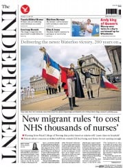 The Independent (UK) Newspaper Front Page for 22 June 2015