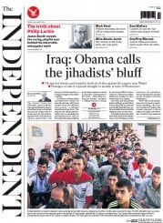 The Independent Newspaper Front Page (UK) for 22 August 2014