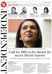 The Independent (UK) Newspaper Front Page for 23 October 2017
