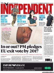 The Independent (UK) Newspaper Front Page for 23 January 2013