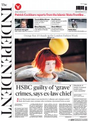 The Independent (UK) Newspaper Front Page for 23 February 2015