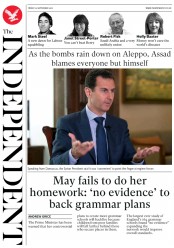 The Independent (UK) Newspaper Front Page for 23 September 2016