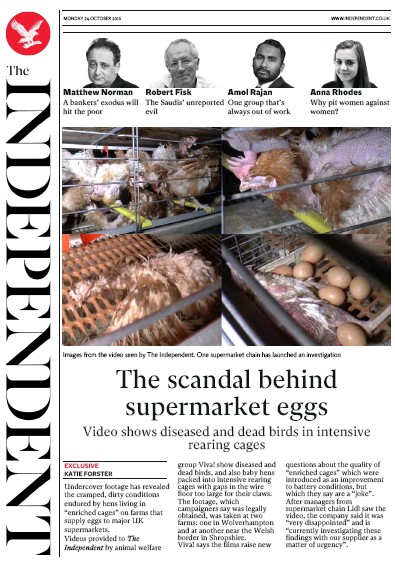The Independent Newspaper Front Page (UK) for 24 October 2016