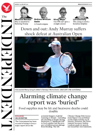 The Independent Newspaper Front Page (UK) for 24 January 2017