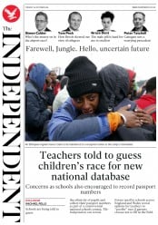 The Independent (UK) Newspaper Front Page for 25 October 2016