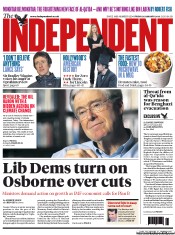 The Independent (UK) Newspaper Front Page for 25 January 2013