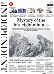 The Independent (UK) Newspaper Front Page for 25 March 2015