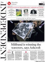 The Independent (UK) Newspaper Front Page for 25 April 2015