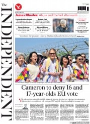The Independent (UK) Newspaper Front Page for 25 May 2015