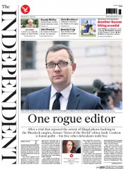The Independent Newspaper Front Page (UK) for 25 June 2014