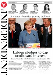 The Independent (UK) Newspaper Front Page for 25 September 2017