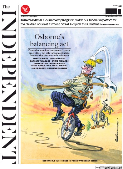 The Independent Newspaper Front Page (UK) for 26 November 2015