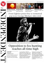 The Independent (UK) Newspaper Front Page for 26 December 2016