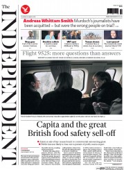 The Independent (UK) Newspaper Front Page for 26 March 2015