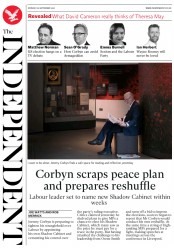 The Independent (UK) Newspaper Front Page for 26 September 2016
