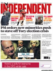 The Independent (UK) Newspaper Front Page for 27 December 2012