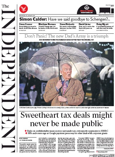 The Independent Newspaper Front Page (UK) for 27 January 2016