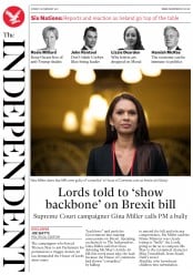 The Independent (UK) Newspaper Front Page for 27 February 2017