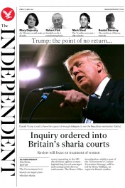 The Independent (UK) Newspaper Front Page for 27 May 2016