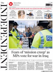 The Independent Newspaper Front Page (UK) for 27 September 2014