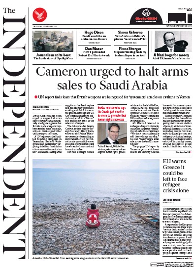 The Independent Newspaper Front Page (UK) for 28 January 2016