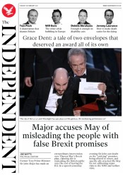The Independent (UK) Newspaper Front Page for 28 February 2017