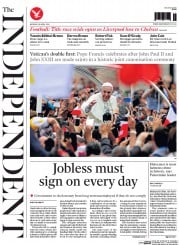 The Independent Newspaper Front Page (UK) for 28 April 2014