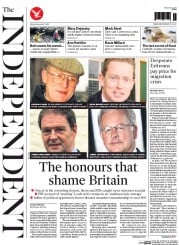 The Independent (UK) Newspaper Front Page for 28 August 2015