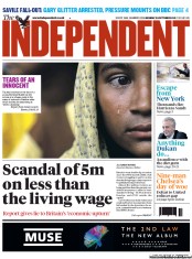 The Independent Newspaper Front Page (UK) for 29 October 2012