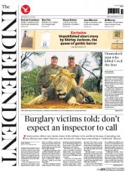 The Independent Newspaper Front Page (UK) for 29 July 2015