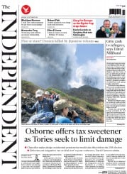 The Independent (UK) Newspaper Front Page for 29 September 2014