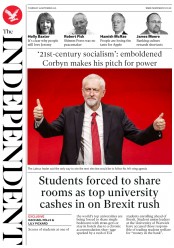The Independent (UK) Newspaper Front Page for 29 September 2016
