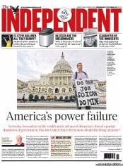 The Independent Newspaper Front Page (UK) for 2 October 2013
