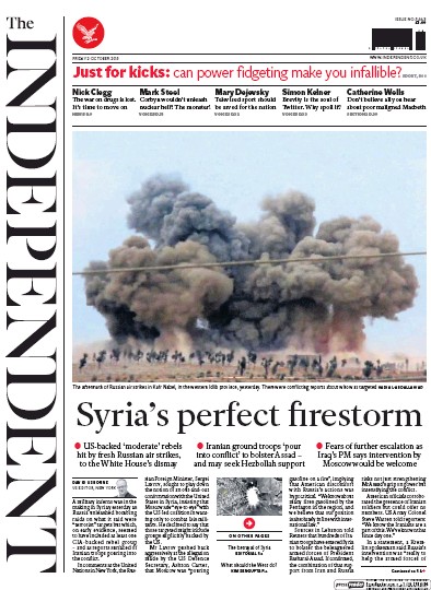 The Independent Newspaper Front Page (UK) for 2 October 2015
