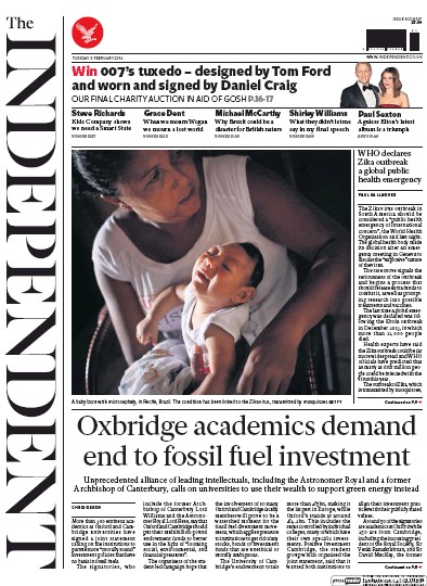 The Independent Newspaper Front Page (UK) for 2 February 2016