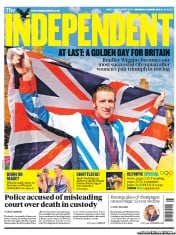 The Independent (UK) Newspaper Front Page for 2 August 2012