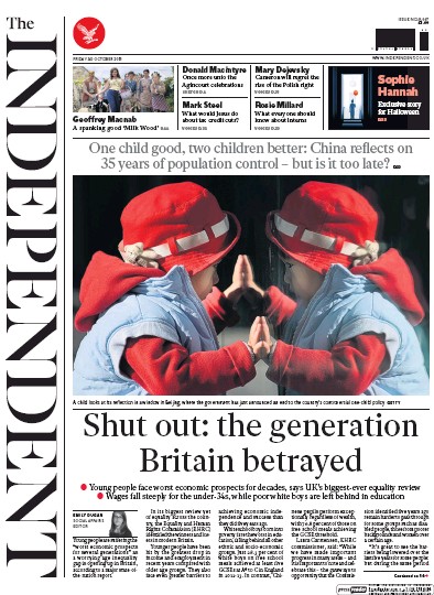 The Independent Newspaper Front Page (UK) for 30 October 2015