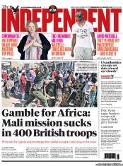 The Independent Newspaper Front Page (UK) for 30 January 2013