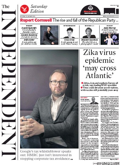 The Independent Newspaper Front Page (UK) for 30 January 2016