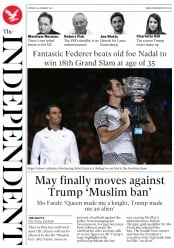 The Independent (UK) Newspaper Front Page for 30 January 2017