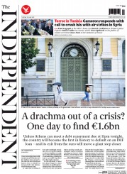 The Independent Newspaper Front Page (UK) for 30 June 2015